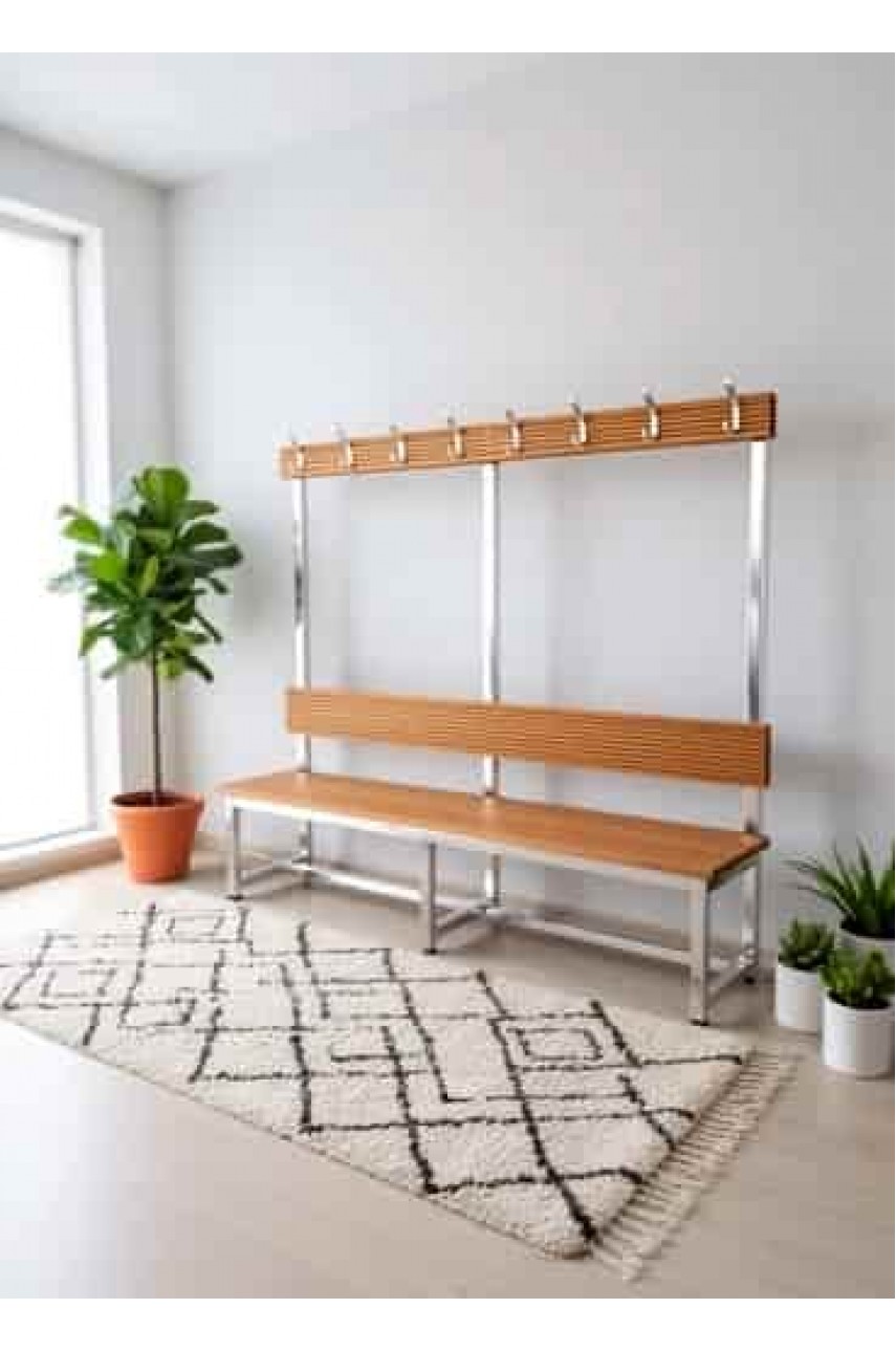 Скамейка для раздевалки с вешалкой (Нержавеющая сталь + ДПК) 1500 мм