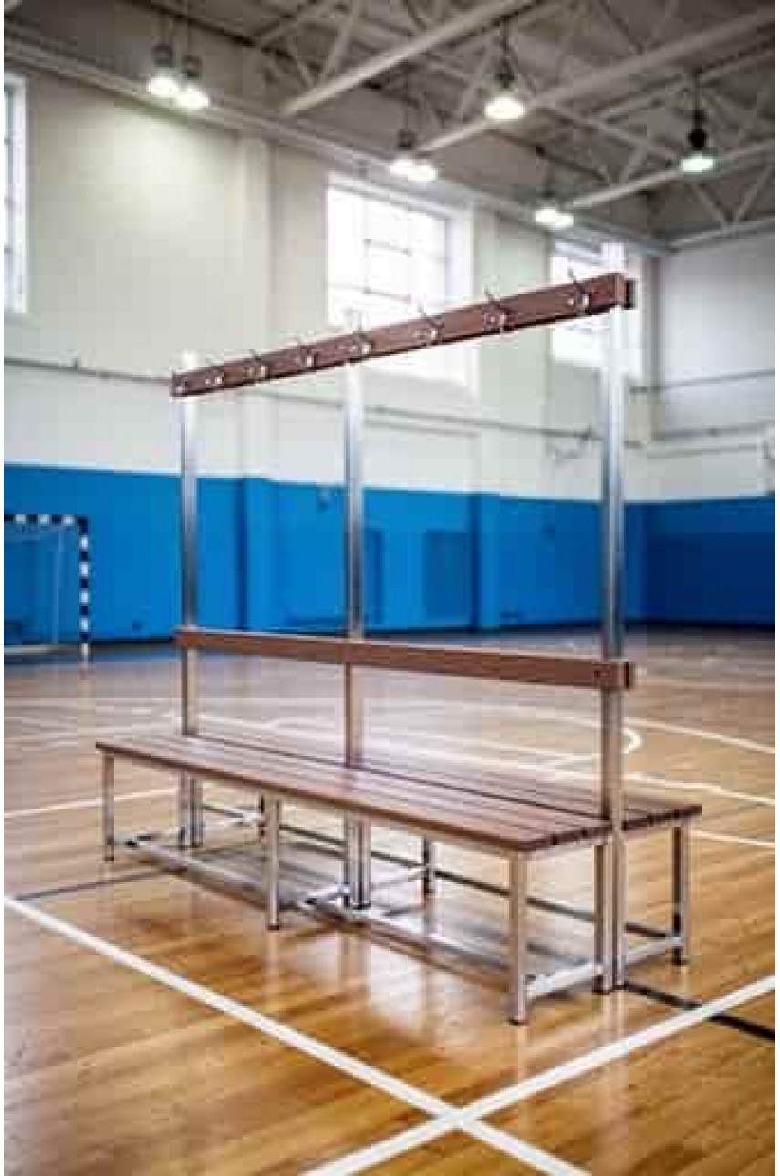 Скамья для раздевалки с вешалкой 1500 мм (Нержавеющая сталь + ДПК)