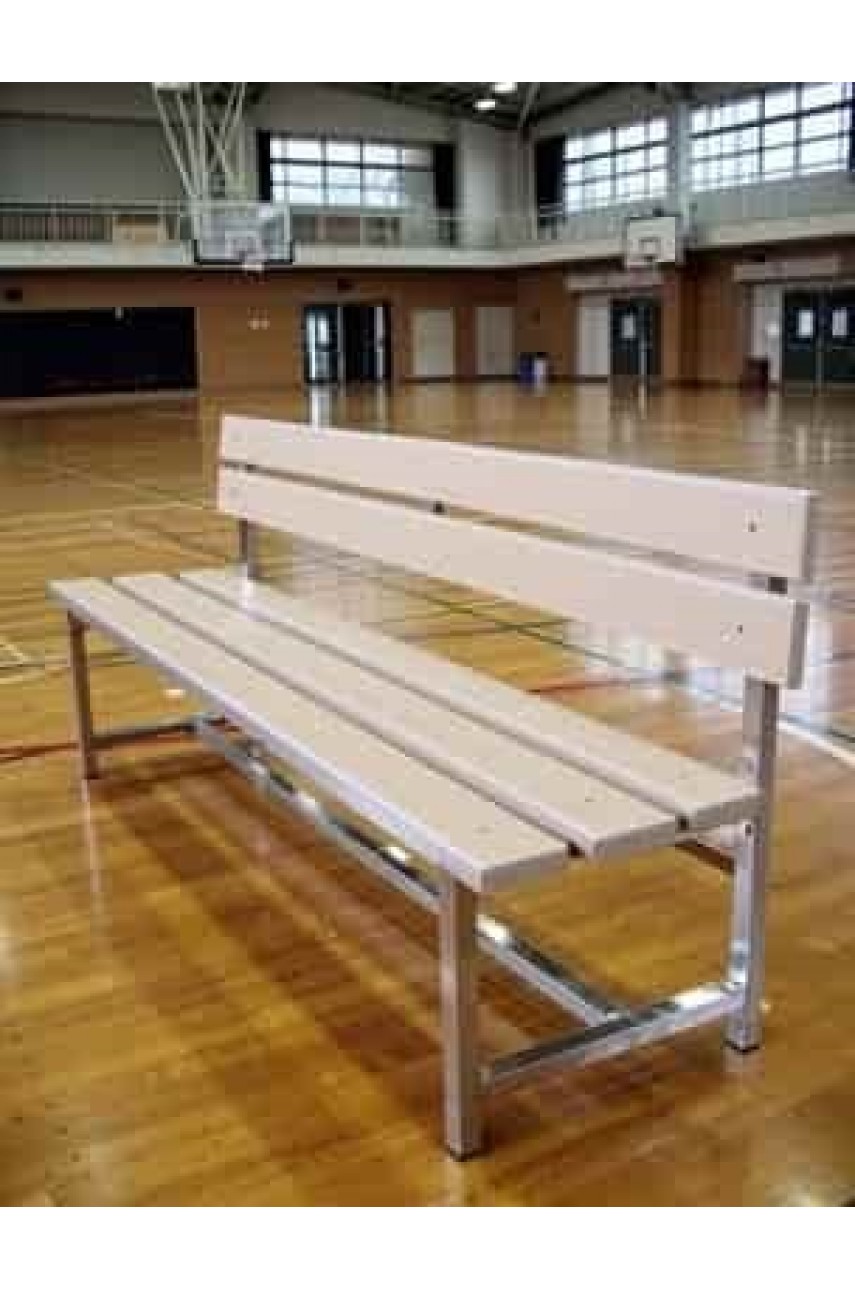 Скамейка для раздевалок 1500 мм (Нержавеющая сталь + ДПК) со спинкой