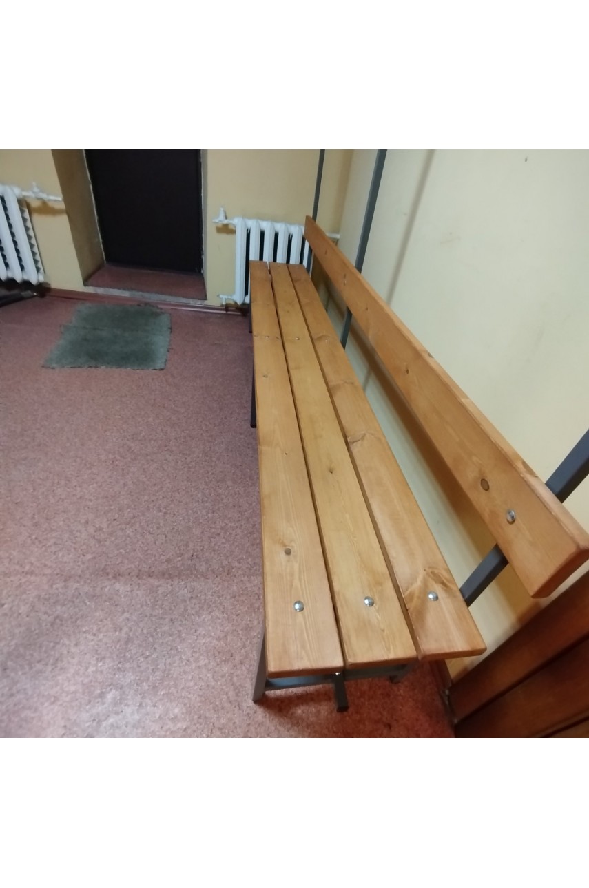 Скамейка для раздевалки со спинкой и вешалками двухсторонняя