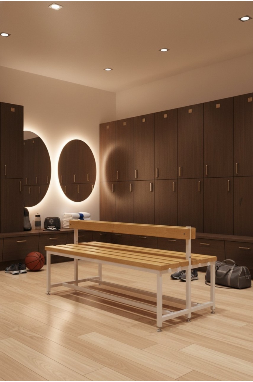 Скамейка для раздевалки со спинкой двойная