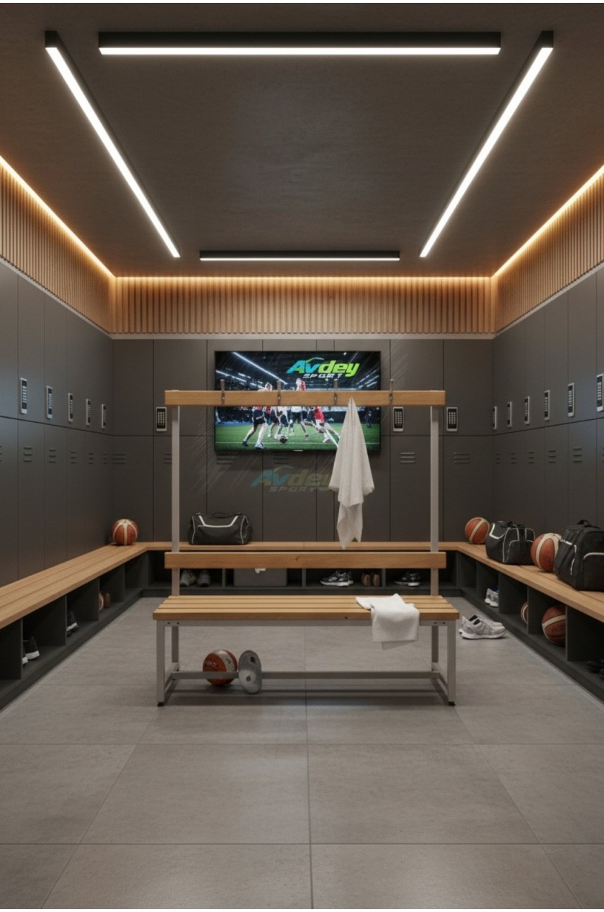 Скамейка для раздевалки со спинкой и вешалками (односторонняя, массив)